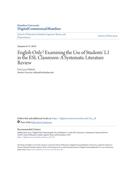 English Only? Examining the Use of Students' L1 in the ESL Classroom