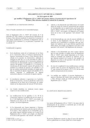 No 1497/2003 DE LA COMISIÓN De 18 De Agosto De 2003 Que Modifica El Reglamento