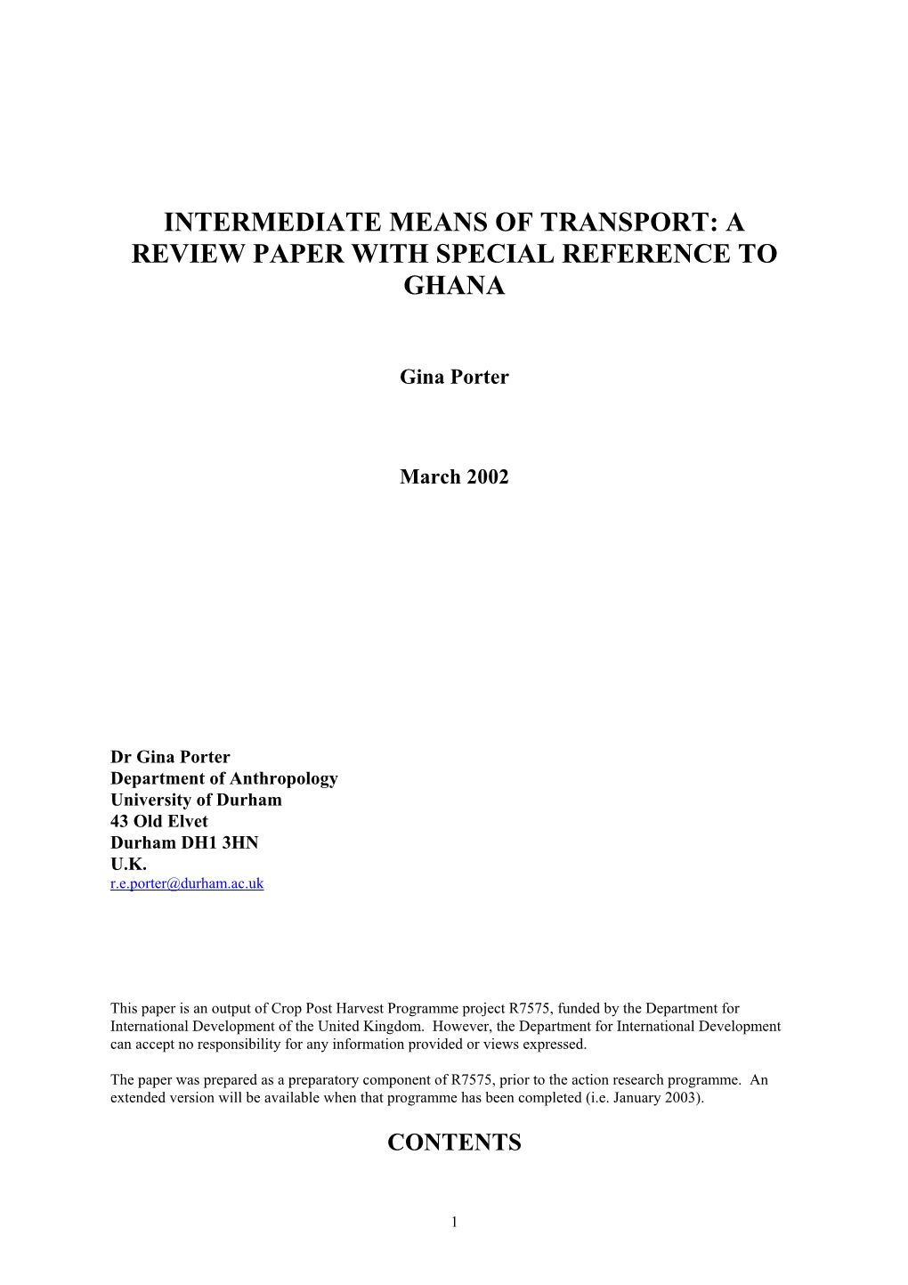 Intermediate Means of Transport. a Review Paper with Special Reference