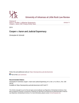Cooper V. Aaron and Judicial Supremacy