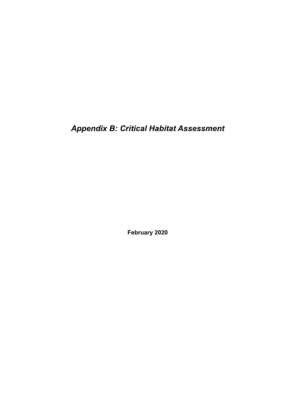 Appendix B: Critical Habitat Assessment