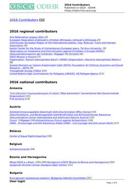 2016 Contributors Published on OSCE - ODIHR (