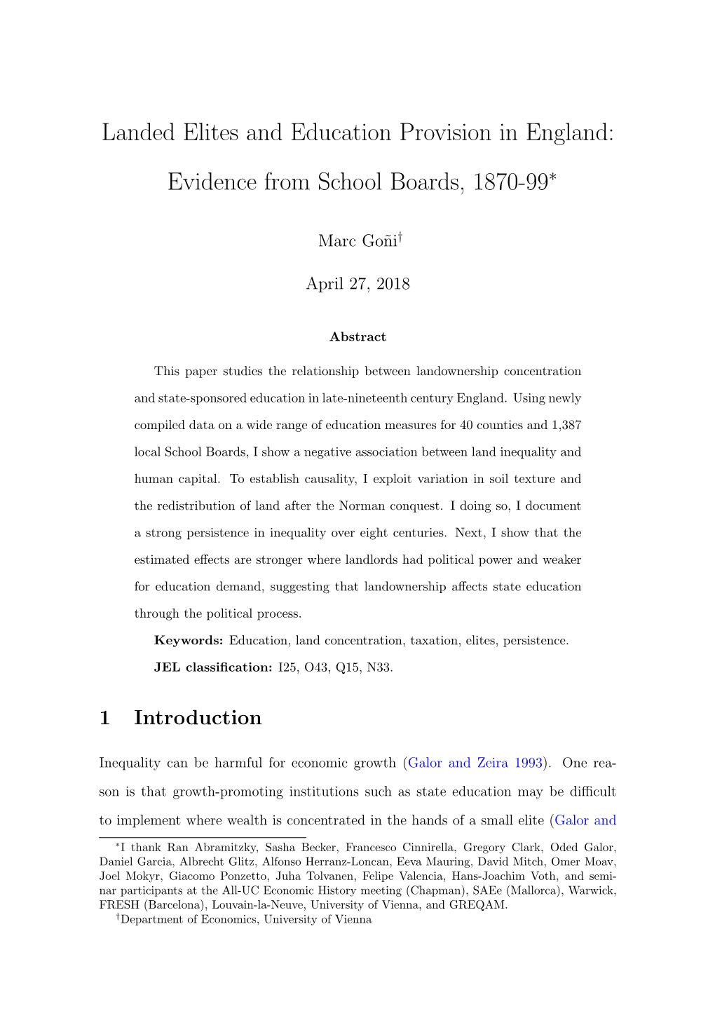 Landed Elites and Education Provision in England: Evidence from School Boards, 1870-99∗