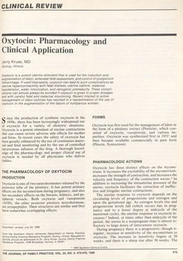 Oxytocin: Pharmacology and Clinical Application