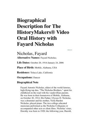 Biographical Description for the Historymakers® Video Oral History with Fayard Nicholas
