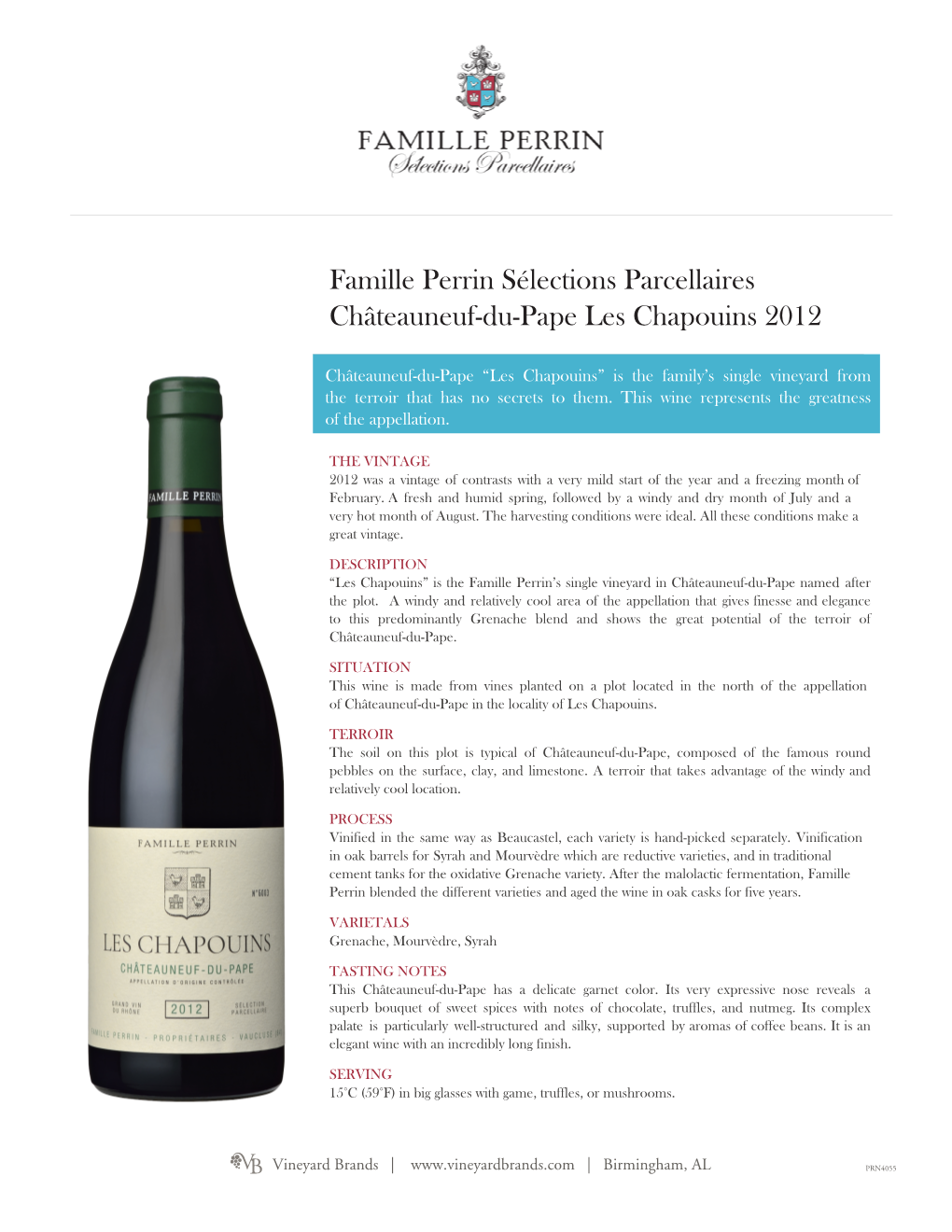 Famille Perrin Sélections Parcellaires Châteauneuf-Du-Pape Les Chapouins 2012