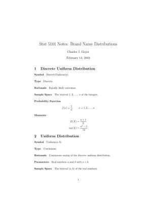 Stat 5101 Notes: Brand Name Distributions