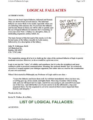 Logical Fallacies List of Logical Fallacies