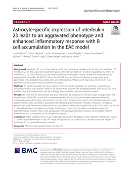 Astrocyte-Specific Expression of Interleukin 23 Leads to An