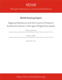 RENIR Working Papers Regional Resilience and the Future Of