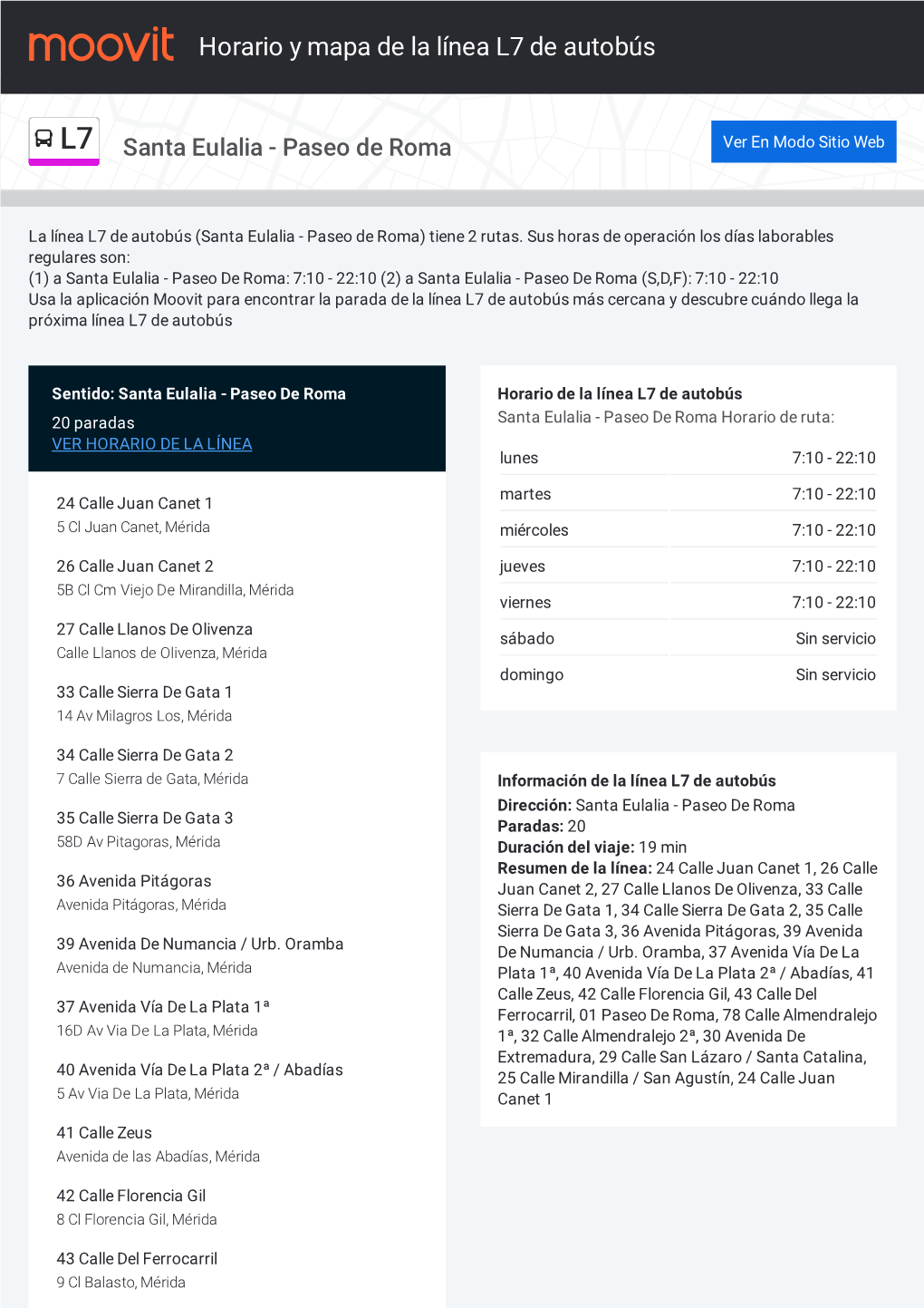 Horario Y Mapa De La Ruta L7 De Autobús