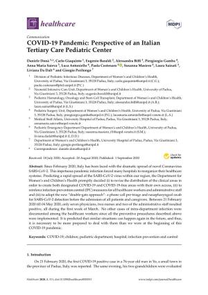 COVID-19 Pandemic: Perspective of an Italian Tertiary Care Pediatric Center
