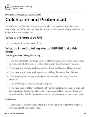 Colchicine and Probenecid | Memorial Sloan Kettering Cancer Center