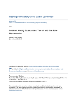 Colorism Among South Asians: Title VII and Skin Tone Discrimination