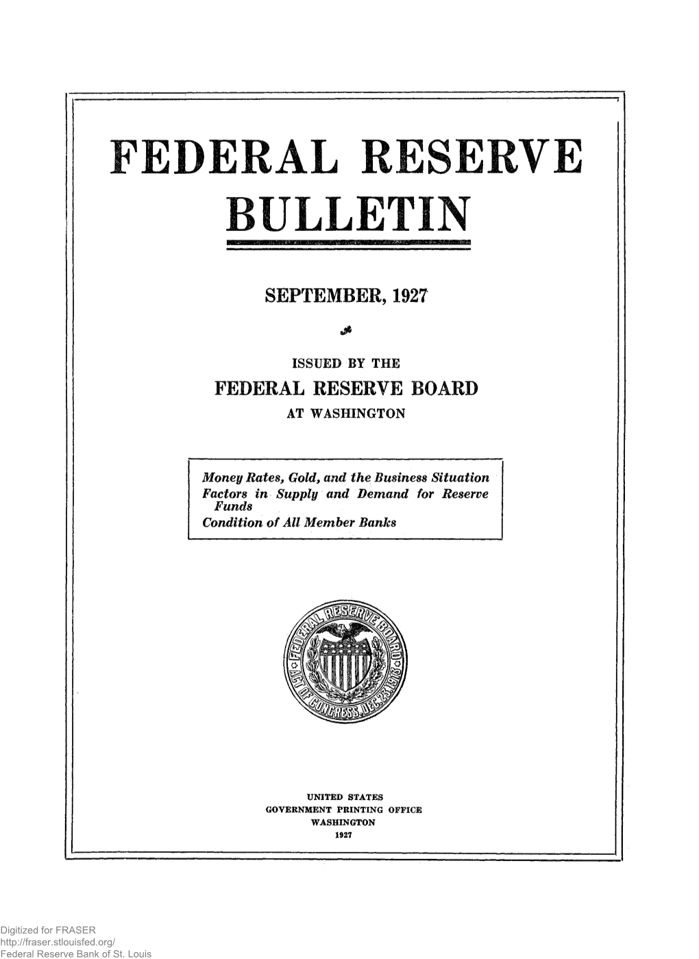 Federal Reserve Bulletin September 1927