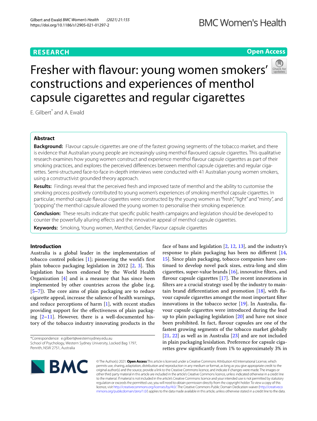Young Women Smokers' Constructions and Experiences of Menthol