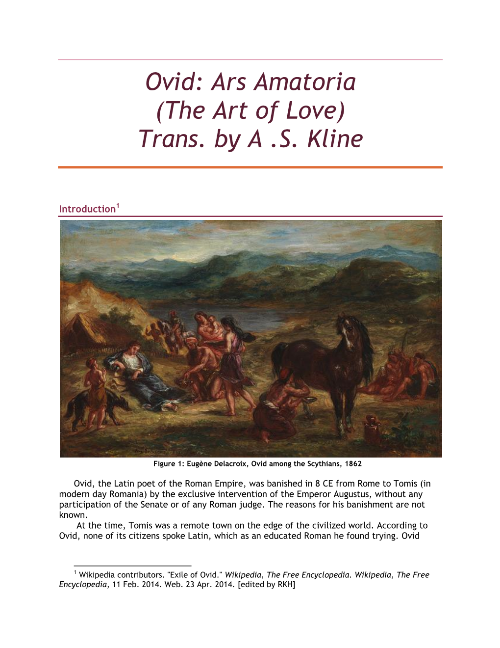 Ovid: Ars Amatoria (The Art of Love) Trans. by a .S. Kline