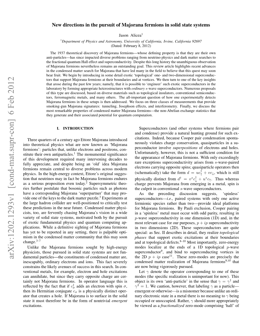 Arxiv:1202.1293V1 [Cond-Mat.Supr-Con] 6 Feb 2012 Damental Particles—The Constituents of Condensed Matter Are, the 2D P + Ip Case