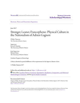 Physical Culture in the Nationalism of Adrien Gagnon Phillip Chipman the University of Western Ontario