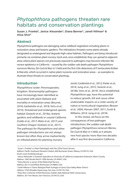 Phytophthora Pathogens Threaten Rare Habitats and Conservation Plantings