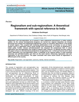 Regionalism and Sub-Regionalism: a Theoretical Framework with Special Reference to India