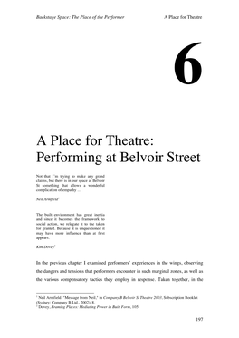 A Place for Theatre: Performing at Belvoir Street