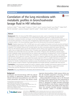 Correlation of the Lung Microbiota with Metabolic Profiles in Bronchoalveolar Lavage Fluid in HIV Infection Sushma K