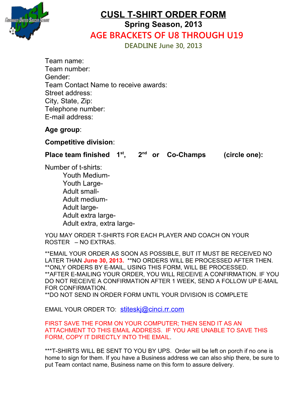 Cusl Trophy Order Form