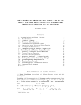 Lectures on the Combinatorial Structure of the Moduli Spaces of Riemann Surfaces and Feynman Diagram Expansion of Matrix Integrals
