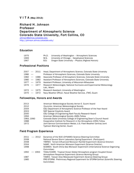 Richard H. Johnson Professor Department of Atmospheric Science Colorado State University, Fort Collins, CO