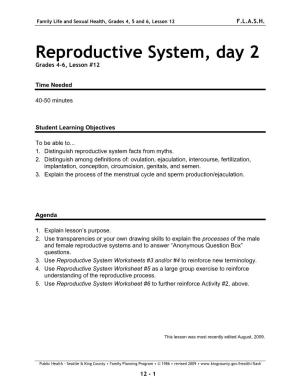 Reproductive System, Day 2 Grades 4-6, Lesson #12