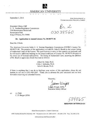 American University (The); Amendment Request Letter Dated