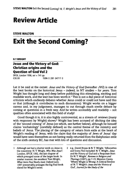 Exit the Second Coming? N. T. Wright's Jesus and the Victory of God 281