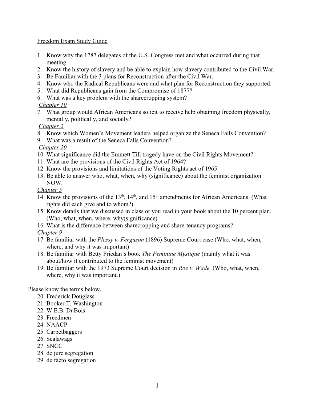 Civil Rights Movement Study Guide