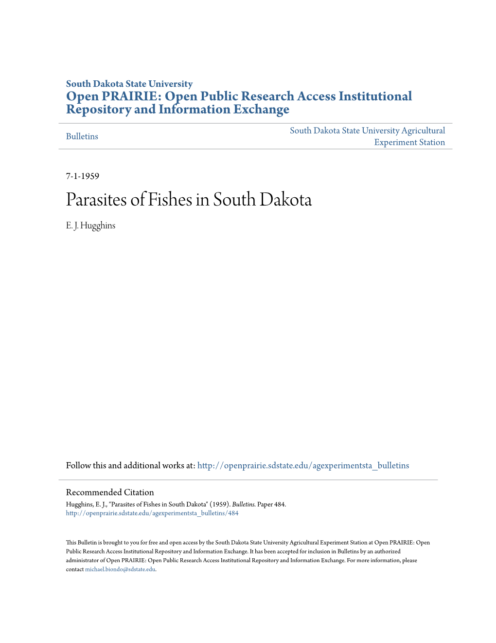 Parasites of Fishes in South Dakota E