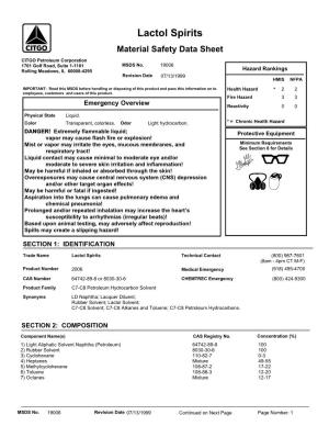 Lactol Spirits Material Safety Data Sheet