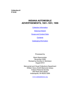 Indiana Automobile Advertisements, 1901–1951, 1996