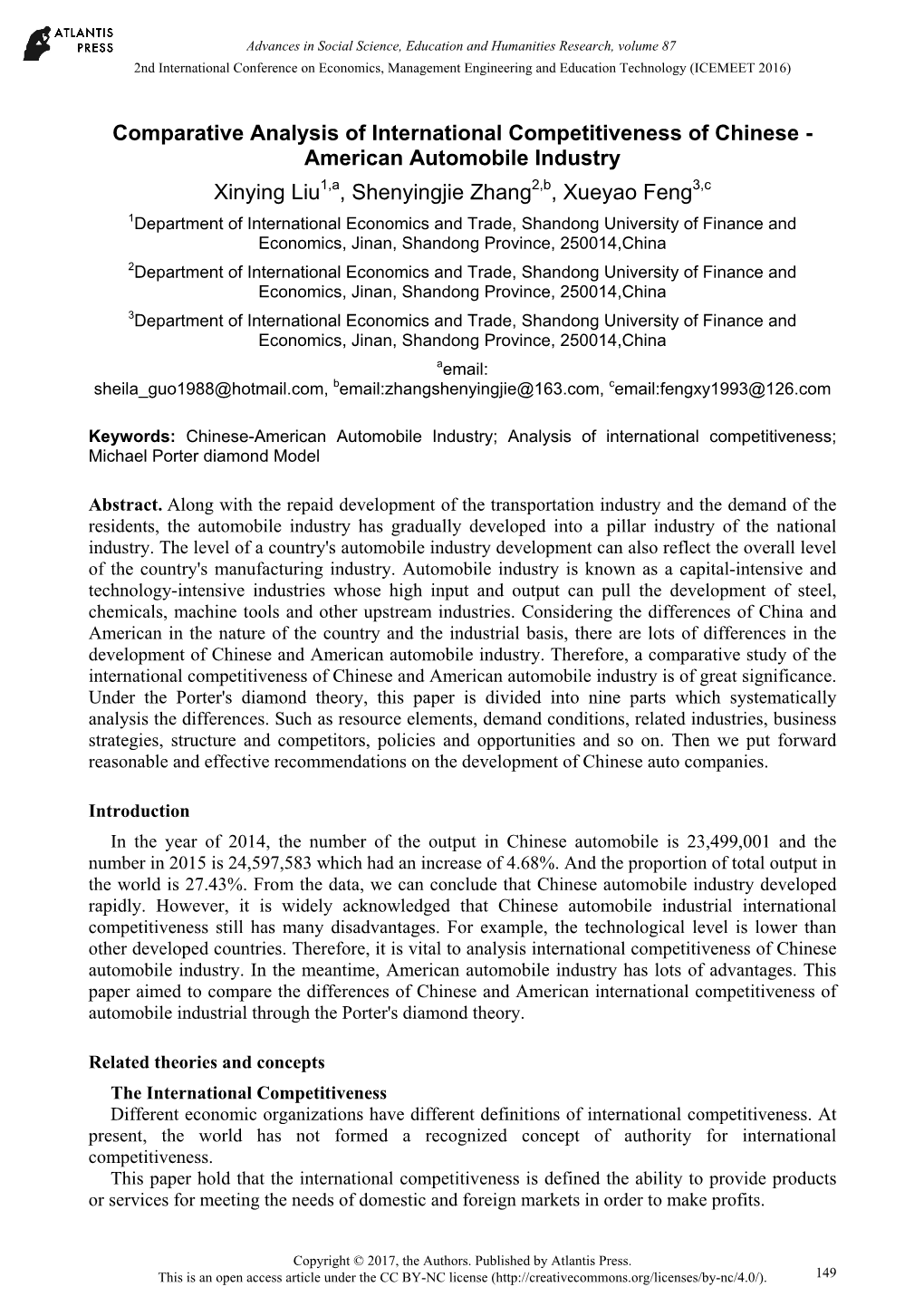 Comparative Analysis of International Competitiveness of Chinese