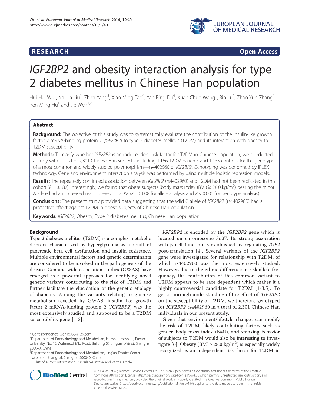 IGF2BP2 and Obesity Interaction Analysis for Type 2 Diabetes Mellitus