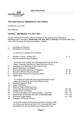 (Public Pack)Agenda Document for Council, 07/07/2021 18:00
