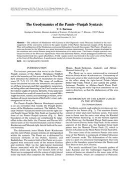 The Geodynamics of the Pamir–Punjab Syntaxis V