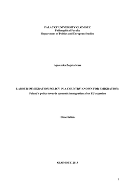 1 PALACKÝ UNIVERSITY OLOMOUC Philosophical Faculty Department of Politics and European Studies Agnieszka Zogata Kusz LABOUR