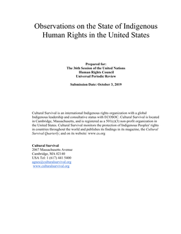 Observations on the State of Indigenous Human Rights in the United States