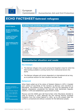 ECHO Factsheetsahrawi Refugees