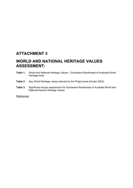 Attachment 3 World and National Heritage Values Assessment