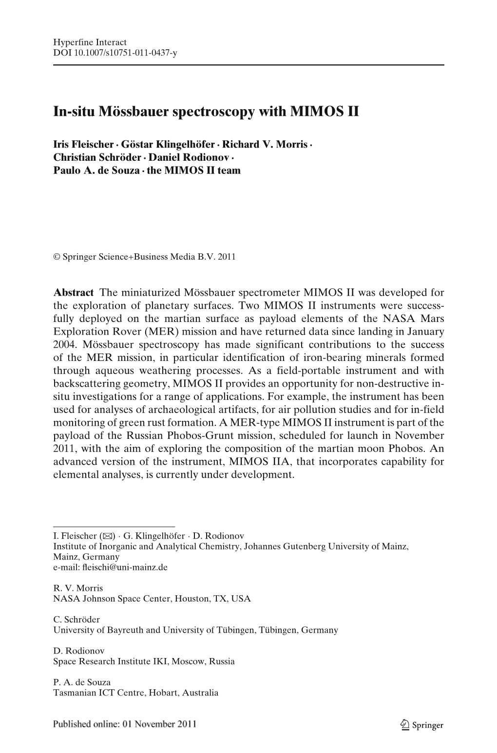 In-Situ Mössbauer Spectroscopy with MIMOS II