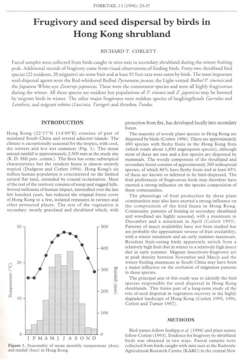 Frugivory and Seed Dispersal by Birds in Hong Kong Shrubland