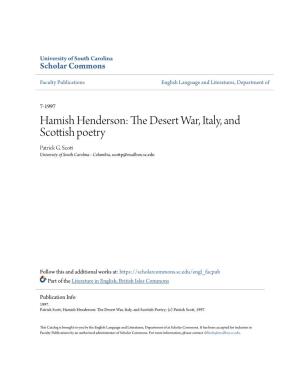 Hamish Henderson: the Esed Rt War, Italy, and Scottish Poetry Patrick G