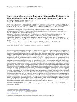 A Revision of Pipistrelle-Like Bats (Mammalia: Chiroptera: Vespertilionidae) in East Africa with the Description of New Genera and Species