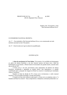 Institui O Dia 25 De Janeiro Como "Dia Nacional Da Bossa Nova"